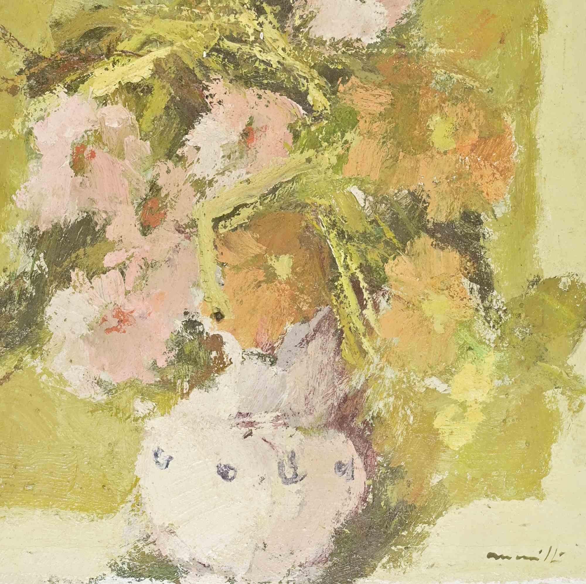 Nature morte - Peinture à l'huile de Franco Marzilli - années 1970 en vente 2