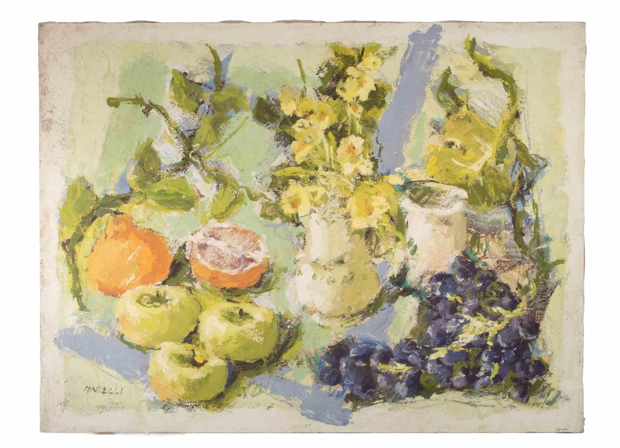 Nature morte - Peinture à l'huile de Franco Marzilli - années 1970