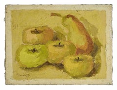Nature morte aux pommes et aux poires - Peinture à l'huile de Franco Marzilli - années 1970
