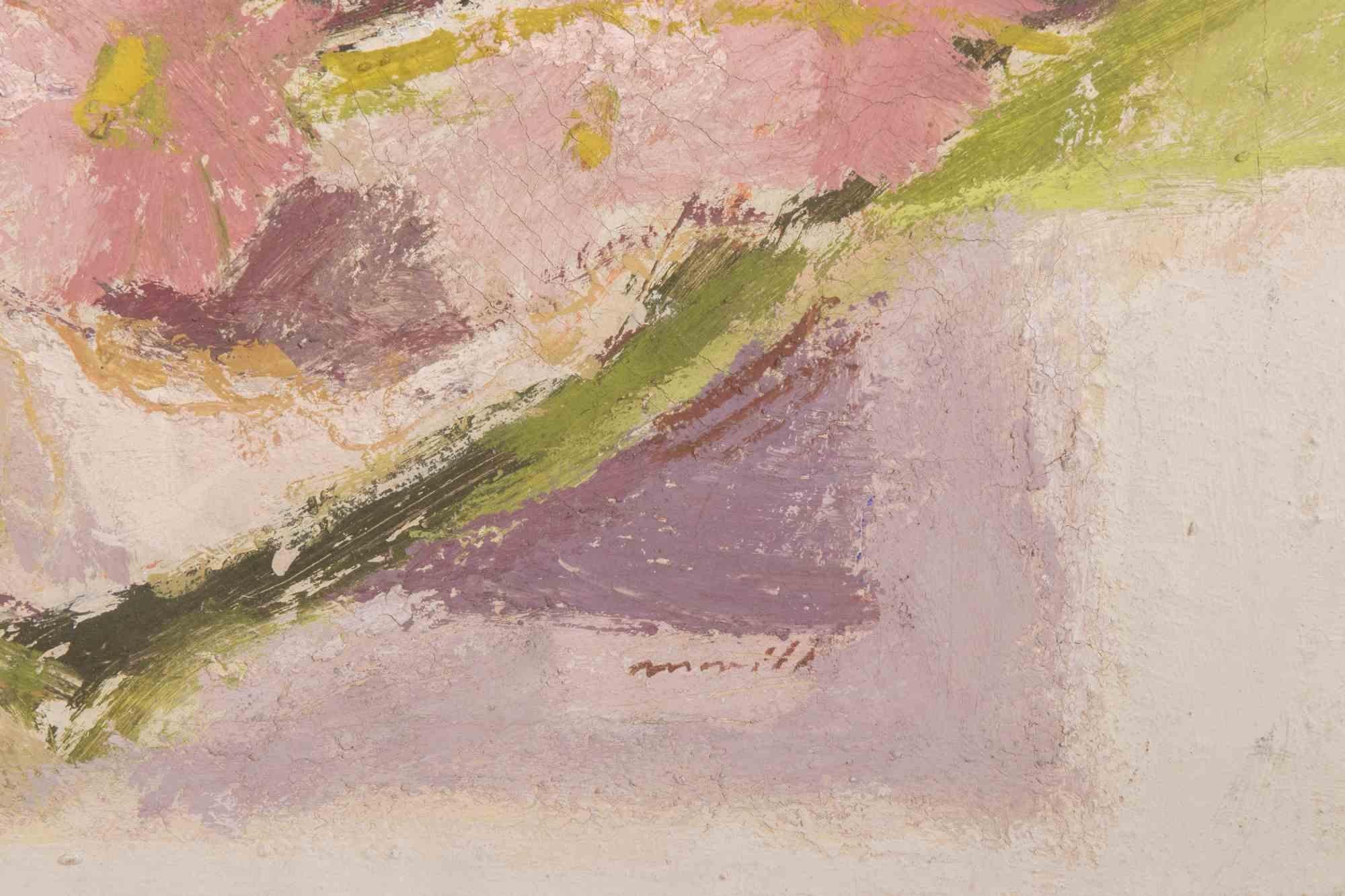 Naturaleza muerta con ramos de flores - Pintura al óleo de Franco Marzilli - Años 70 en venta 3