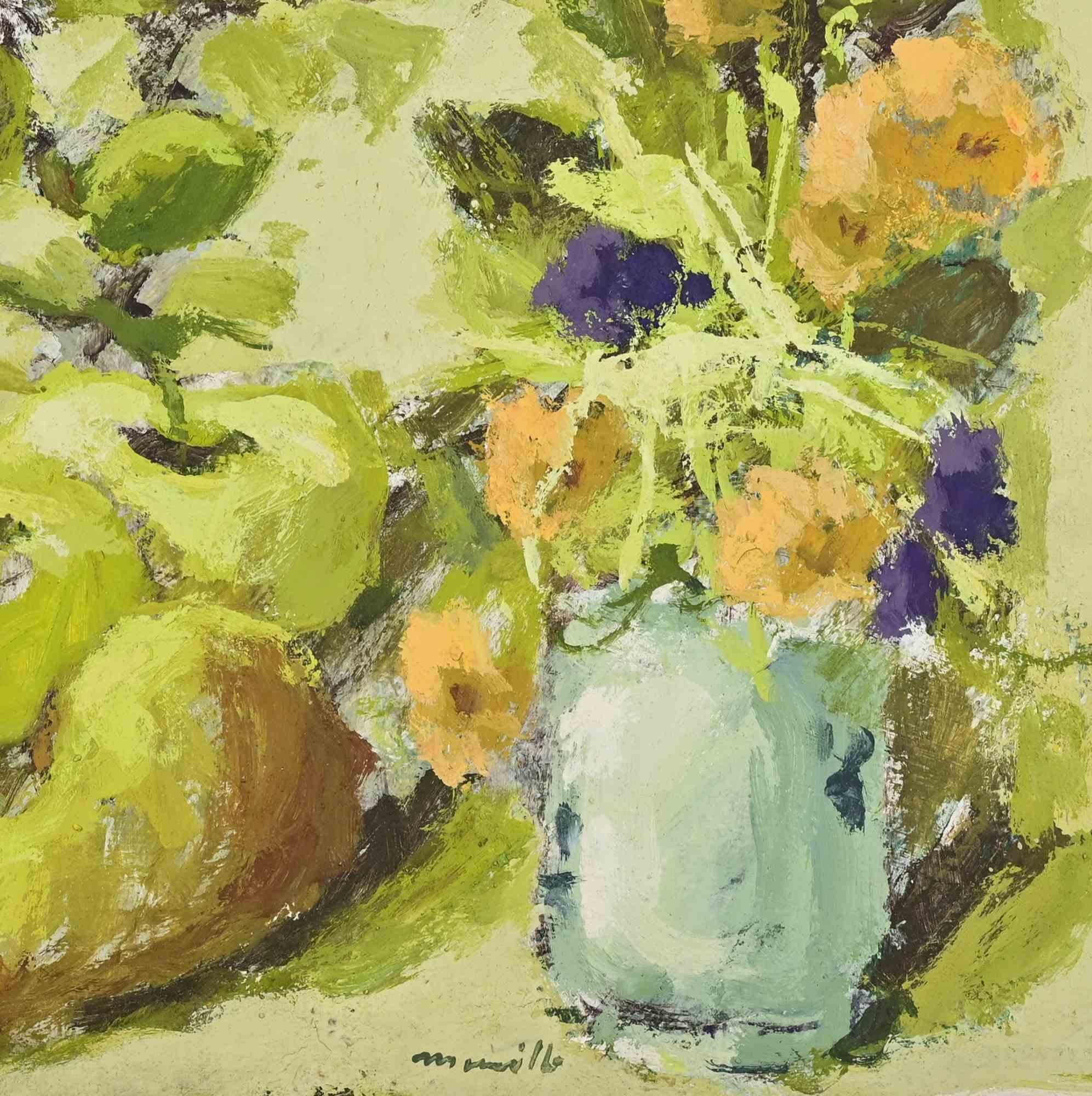 Stillleben mit Blumen - Ölgemälde von Franco Marzilli - 1970s im Angebot 1
