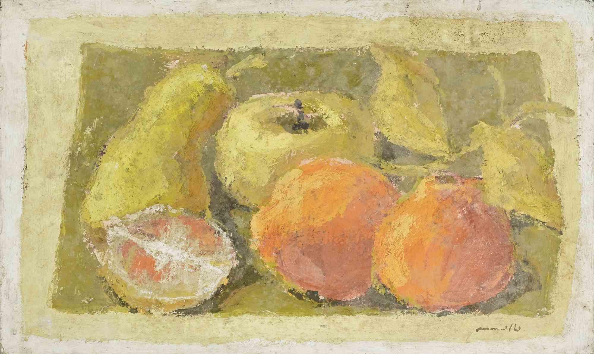 Nature morte aux fruits - Peinture à l'huile de Franco Marzilli - années 1970 en vente 1