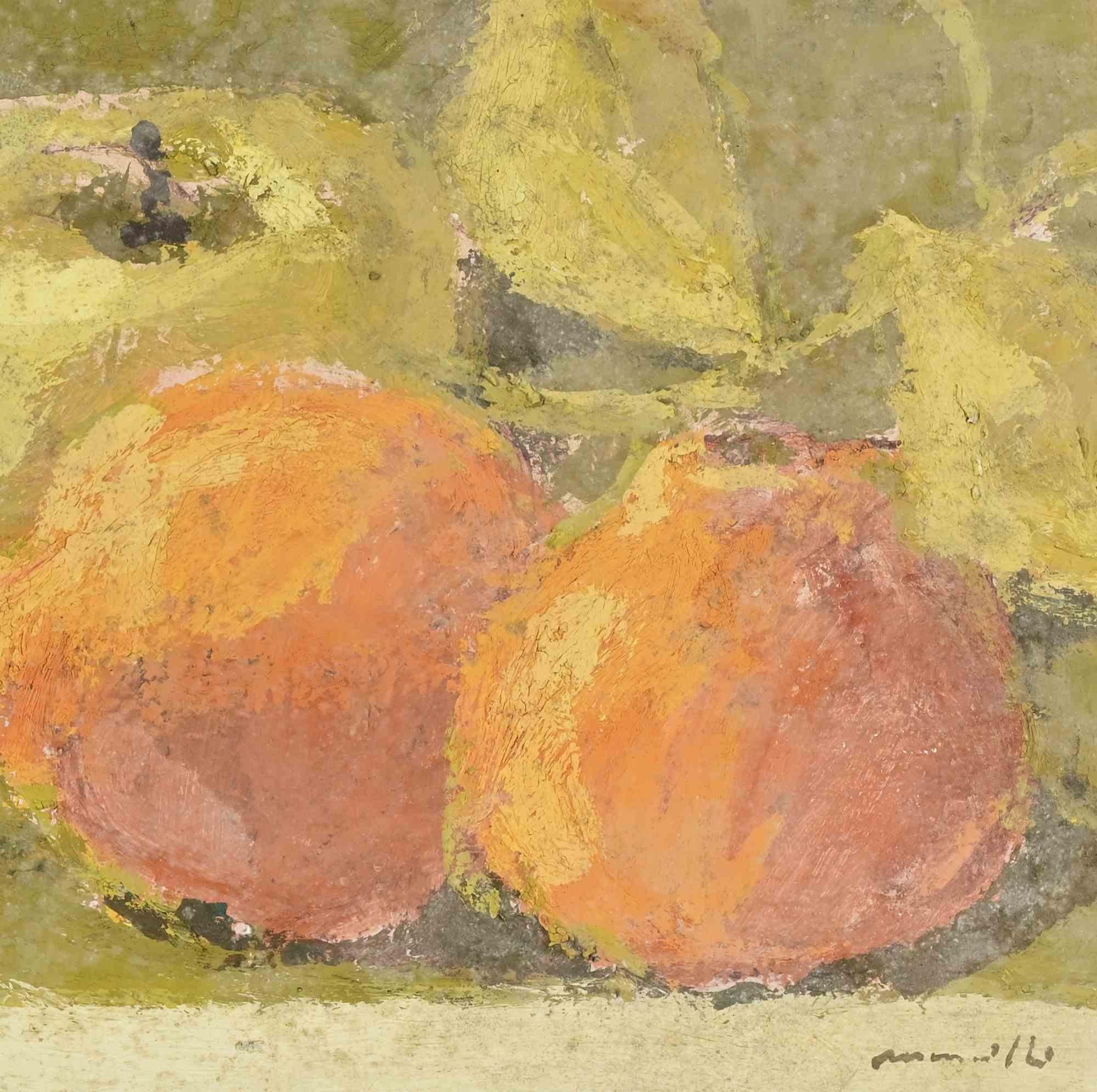 Nature morte aux fruits - Peinture à l'huile de Franco Marzilli - années 1970 en vente 2