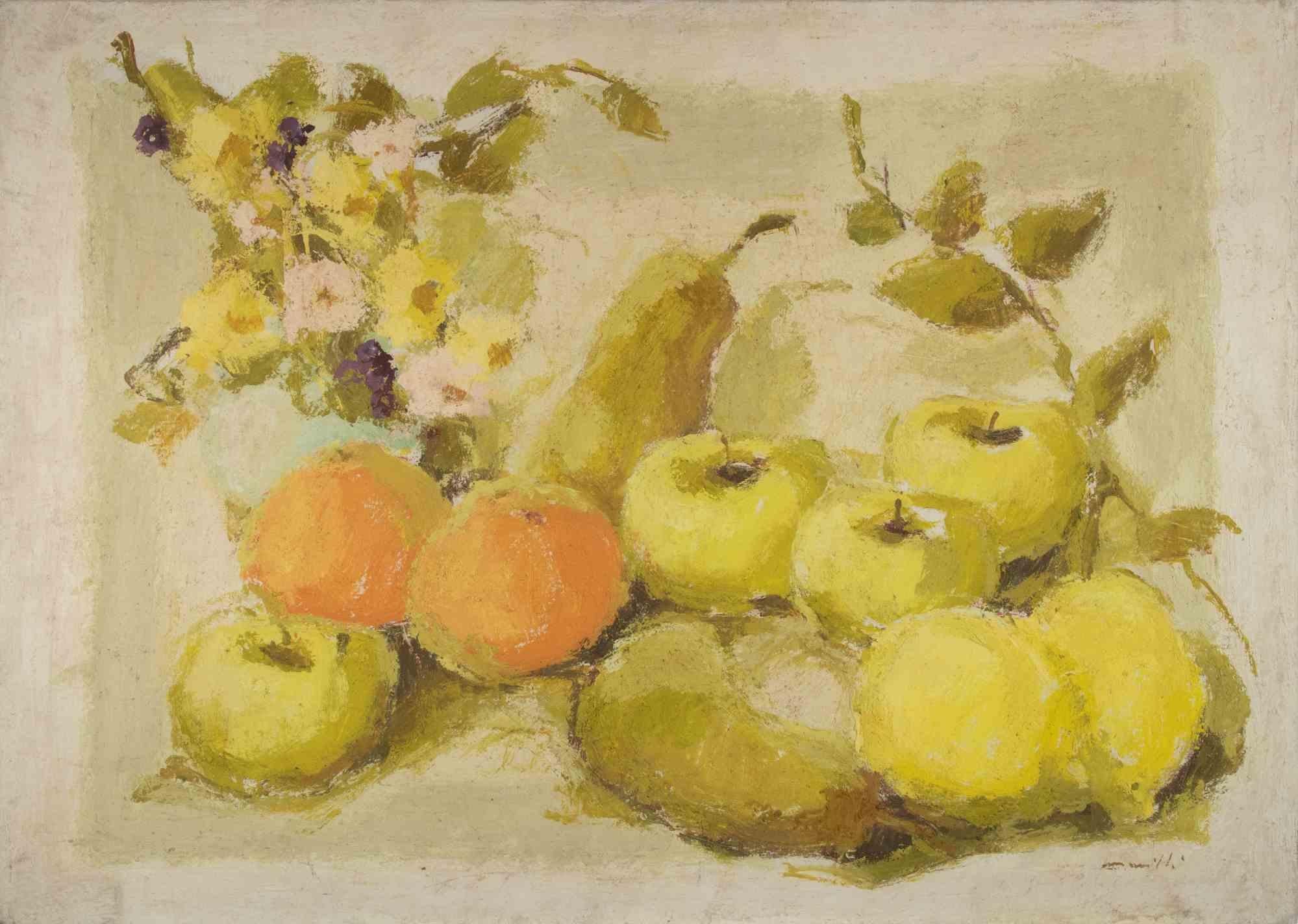 Still Life with Fruits - Oil Painting by Franco Marzilli - 1970s For Sale 1