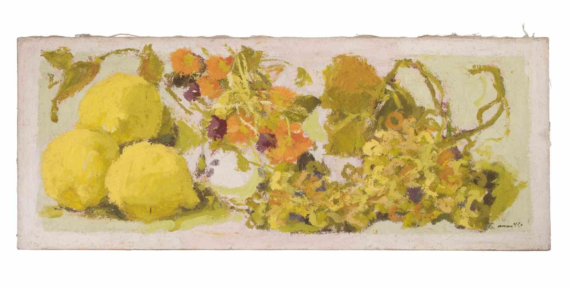 Still Life  with Jugs, Vases and Bottles - Painting by Franco Marzilli - 1970s For Sale 1