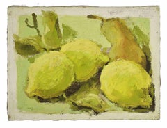 Bodegón con limones y par - Pintura al óleo de Franco Marzilli - Años 70