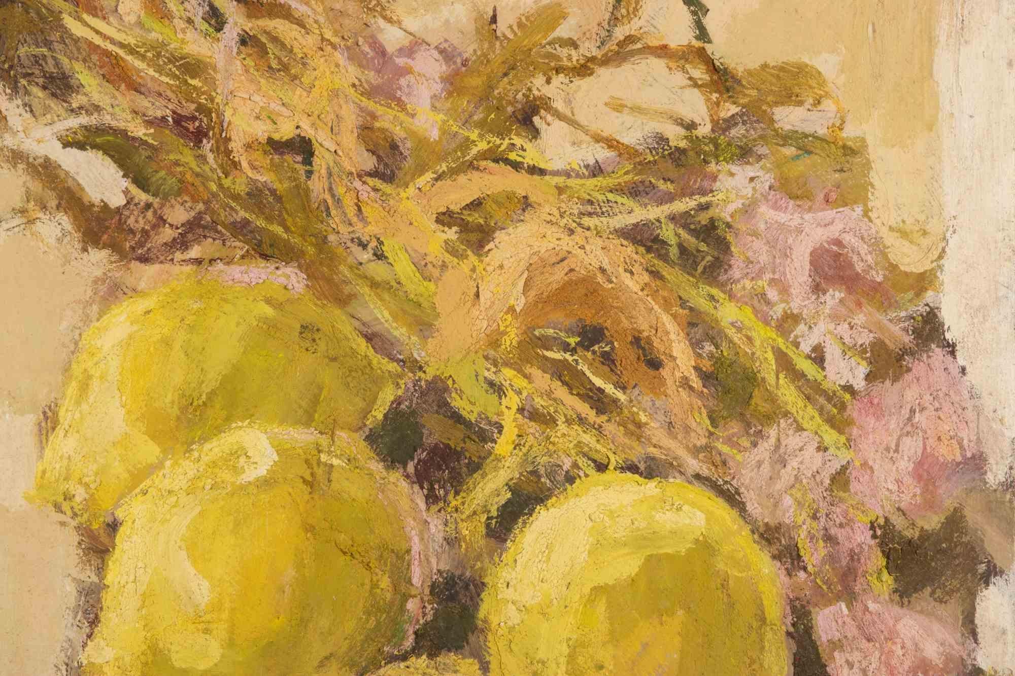 Still Life  with Lemons - Oil Painting by Franco Marzilli - 1970s For Sale 3