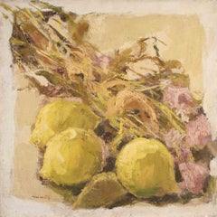 Naturaleza muerta  con limones - Pintura al óleo de Franco Marzilli - Años 70