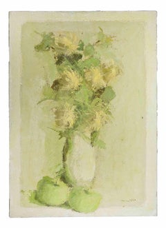 Still Life with Vase of Flowers - Oil Painting by Franco Marzilli - 1970s