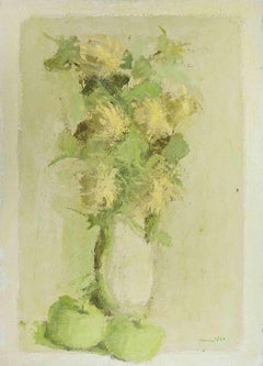 Nature morte avec vase de fleurs - Peinture à l'huile de Franco Marzilli - années 1970