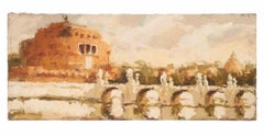 Veduta di Castel Sant'Angelo - Pittura a olio di Franco Marzilli - Anni '70