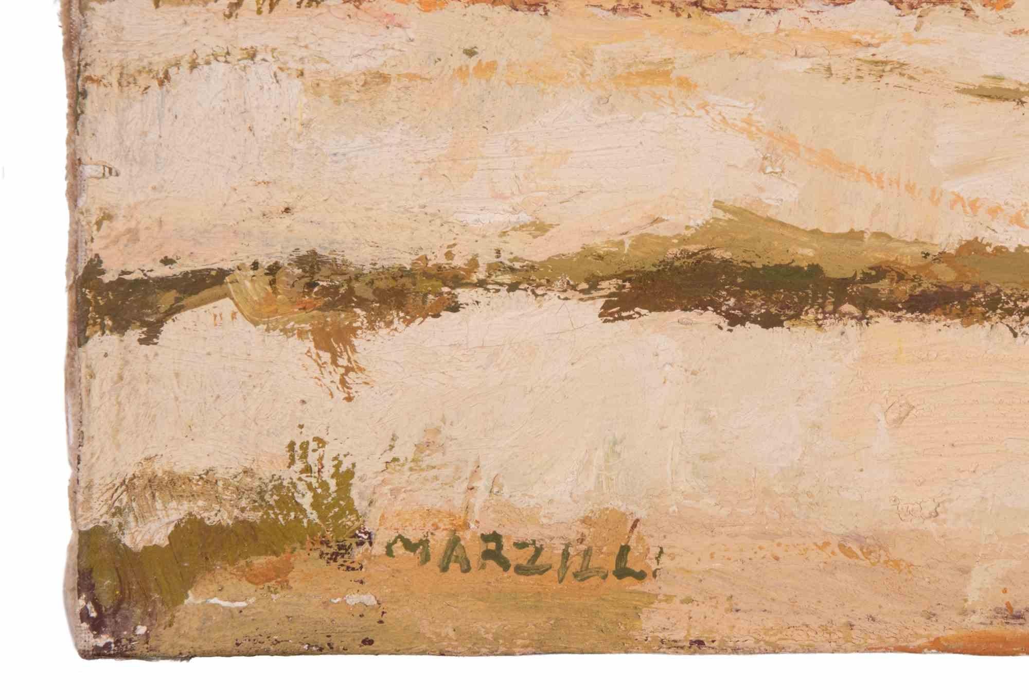 Vista del Castillo de Sant'Angelo - Pintura al óleo de Franco Marzilli - Años 70 en venta 3
