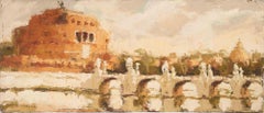Vue du Château Saint-Ange - Peinture à l'huile de Franco Marzilli - années 1970