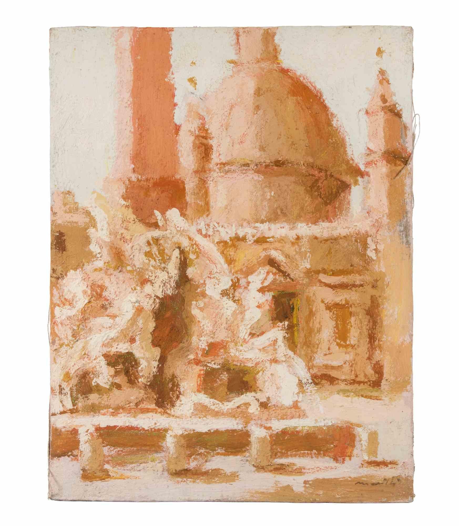 Oil on canvas realized by Franco Marzilli (1934-2010) in 1970s.

Hand signed lower right.

Very good condition.

Franco Marzilli was born in Rome in 1934. He received his first artistic training by attending the Preparatory School for Ornamental