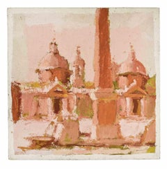 Veduta di Piazza del Popolo, Roma - Pittura ad olio di Franco Marzilli - Anni '70