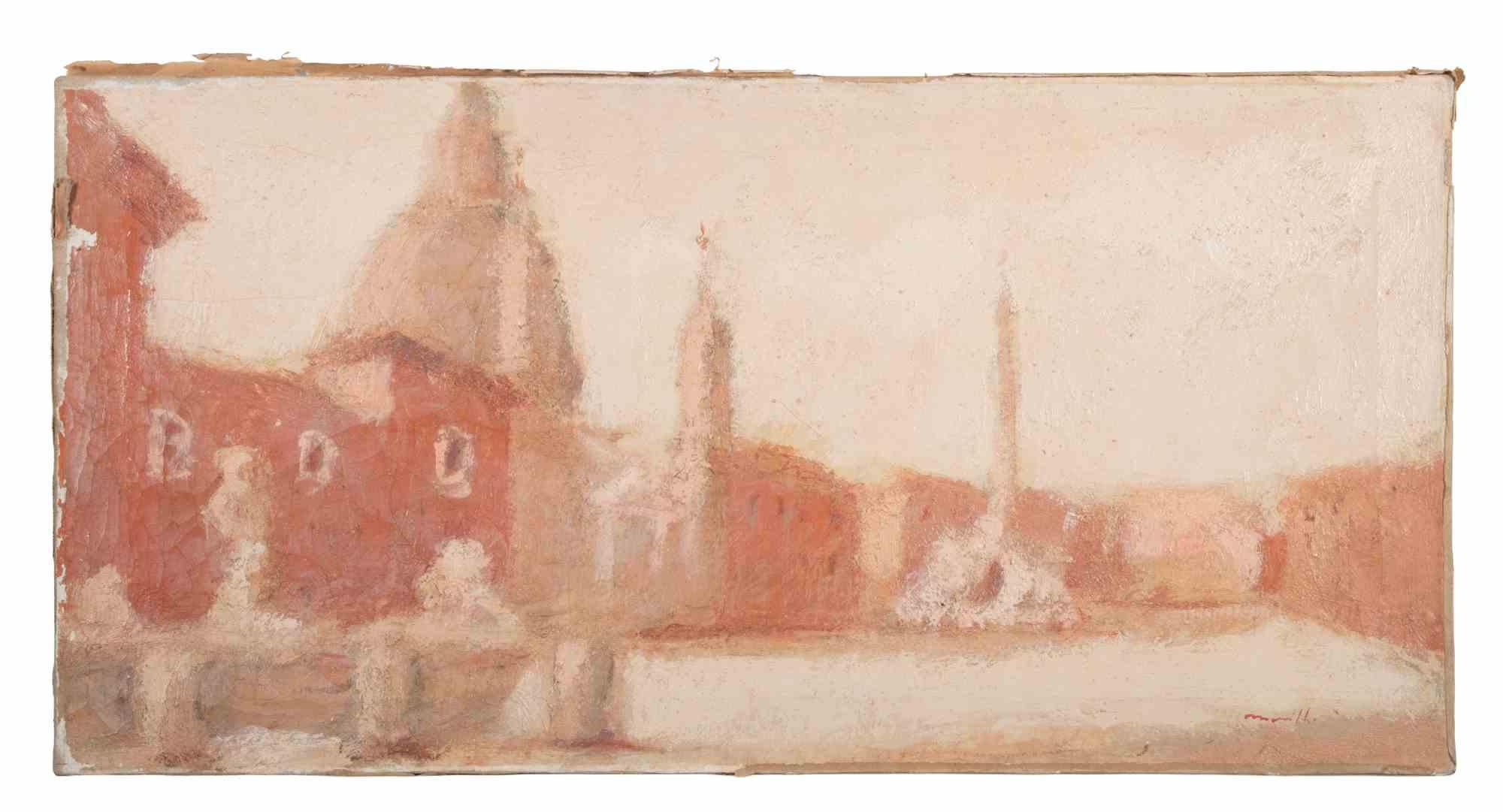 Veduta di Piazza Navona - Pittura ad olio di Franco Marzilli - Anni '70 in vendita 1