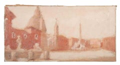 View of Piazza Navona - Oil Painting by Franco Marzilli - 1970s