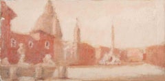 Vista de la Plaza Navona - Pintura al óleo de Franco Marzilli - Años 70