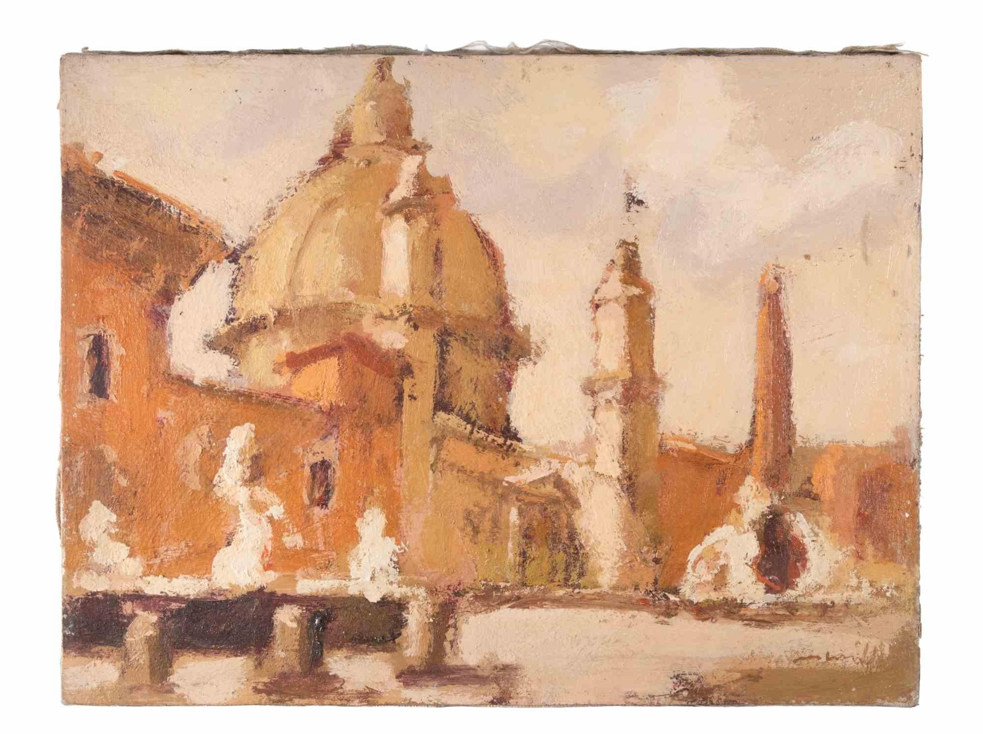 View of Rome - Oil Painting by Franco Marzilli - 1970s For Sale 1