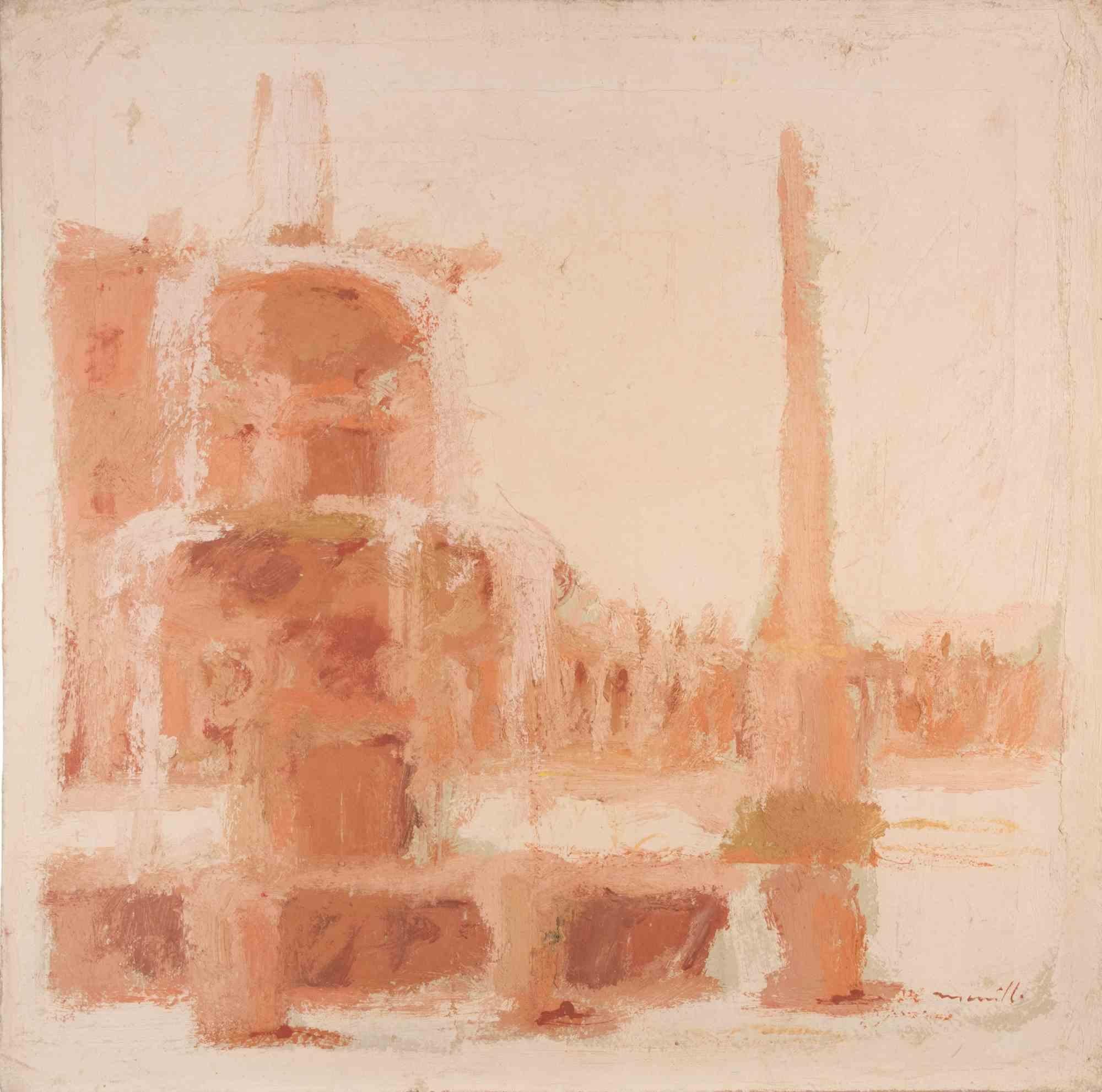 View of Rome - Oil Painting by Franco Marzilli - 1970s For Sale 1
