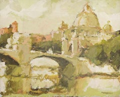 View of Rome - Oil Painting by Franco Marzilli - 1970s