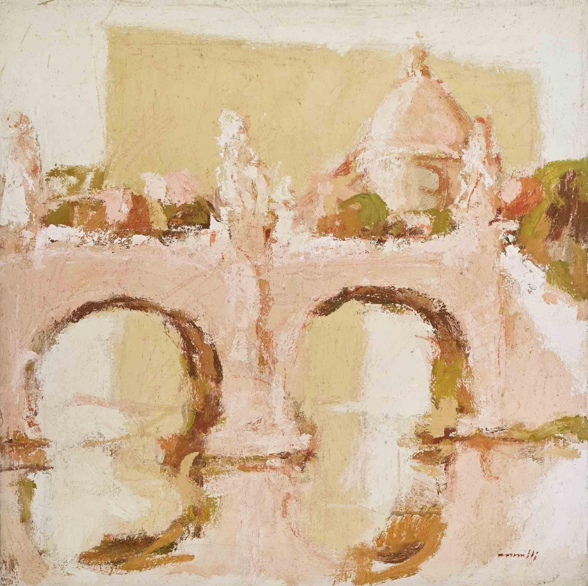 Veduta di Peters (Roma) - Pittura ad olio di Franco Marzilli - Anni '70 in vendita 3
