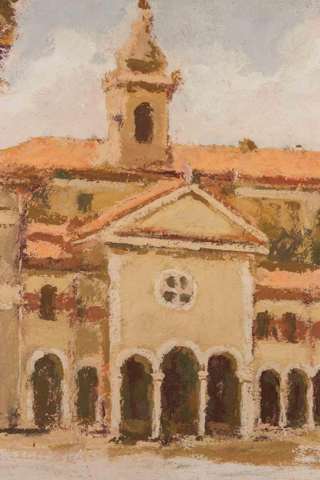 View of Santuario della Madonna... - Oil Painting by Franco Marzilli - 1970s For Sale 2