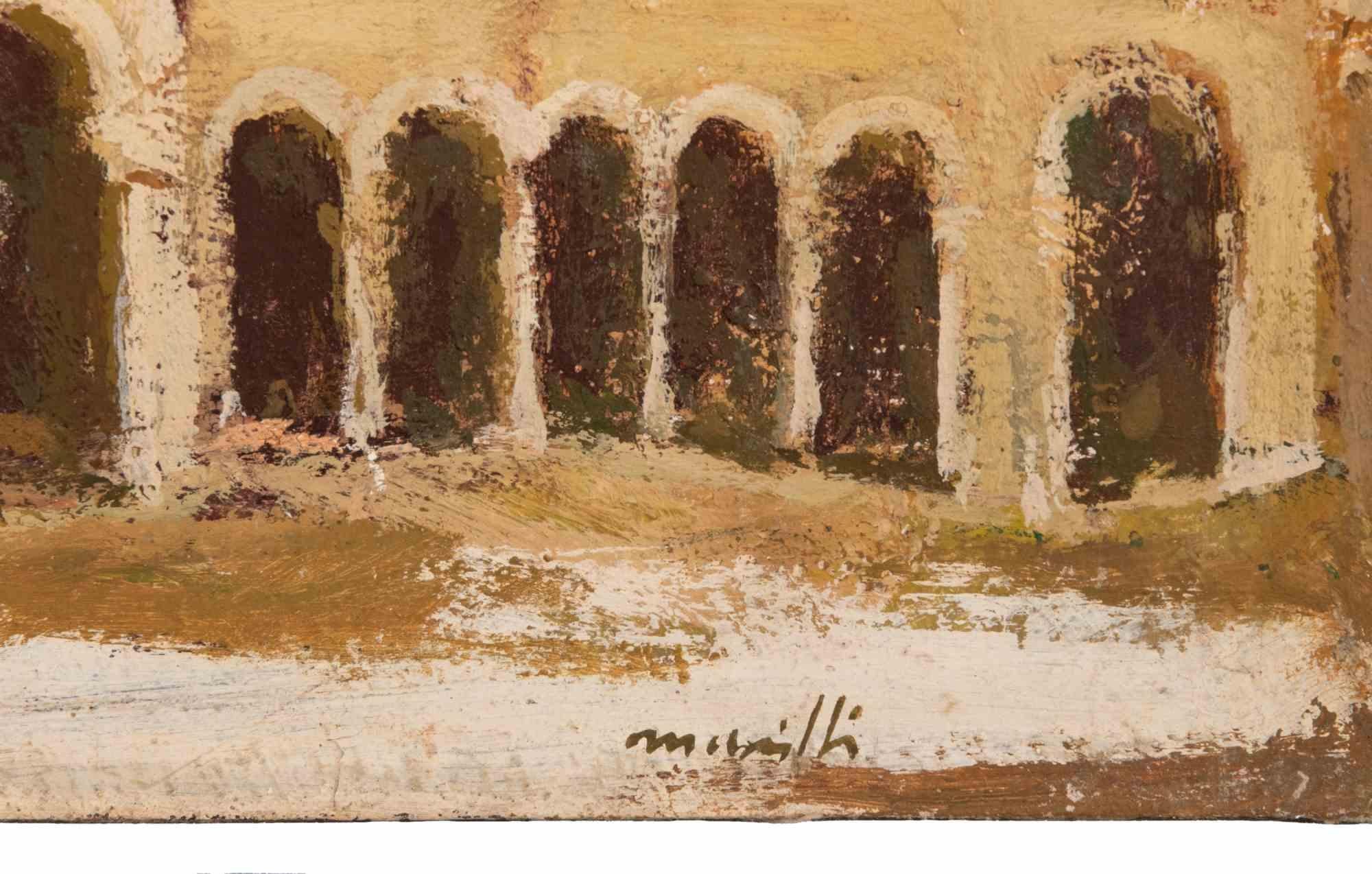 View of Santuario della Madonna... - Oil Painting by Franco Marzilli - 1970s For Sale 3