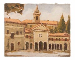 Vue du Santuario della Madonna... - Peinture à l'huile de Franco Marzilli - années 1970