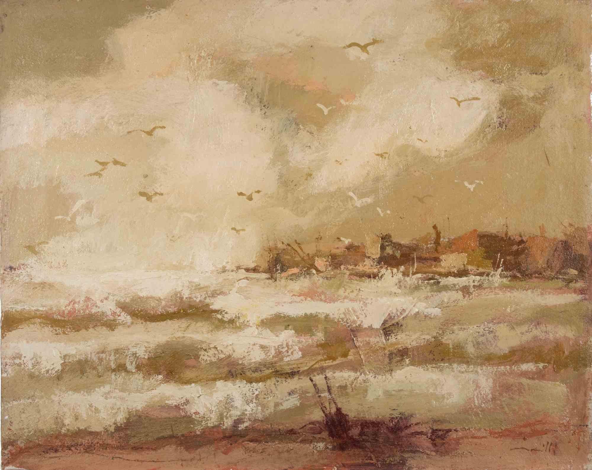 Blick auf die Bucht - Ölgemälde von Franco Marzilli - 1970er Jahre im Angebot 1