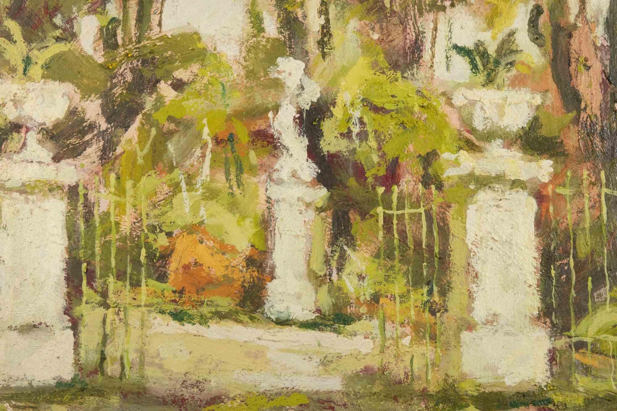 Blick auf den Park - Ölgemälde von Franco Marzilli - 1970er Jahre im Angebot 2