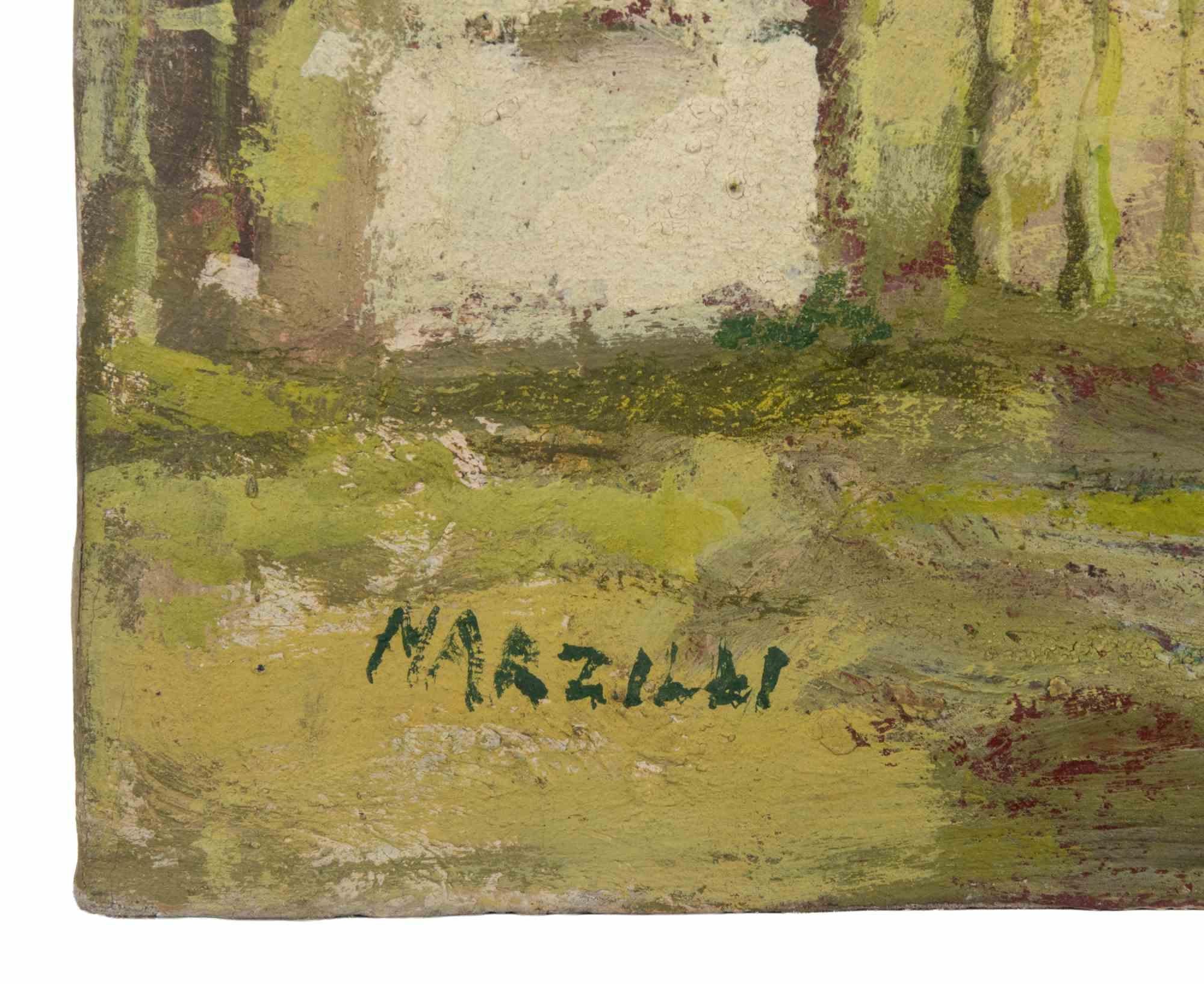 Blick auf den Park - Ölgemälde von Franco Marzilli - 1970er Jahre im Angebot 3