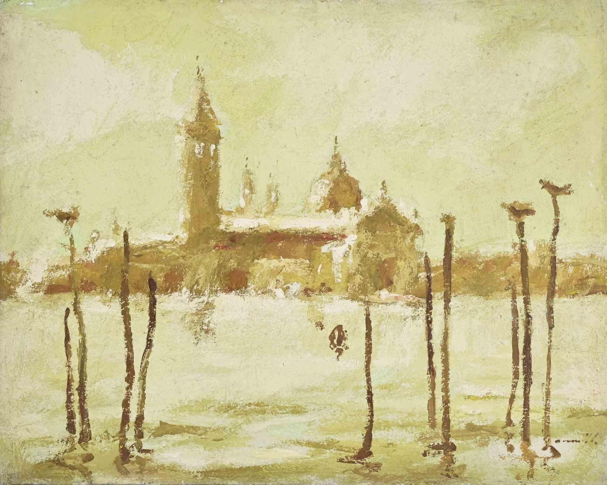 View of Venice - Oil Painting by Franco Marzilli - 1970s For Sale 1