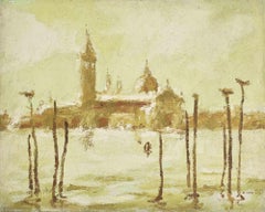 Vista de Venecia - Pintura al óleo de Franco Marzilli - Años 70