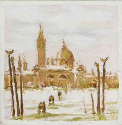 View of Venice - Oil Painting by Franco Marzilli - 1970s