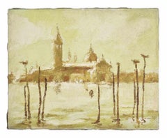 View of Venice - Oil Painting by Franco Marzilli - 1970s