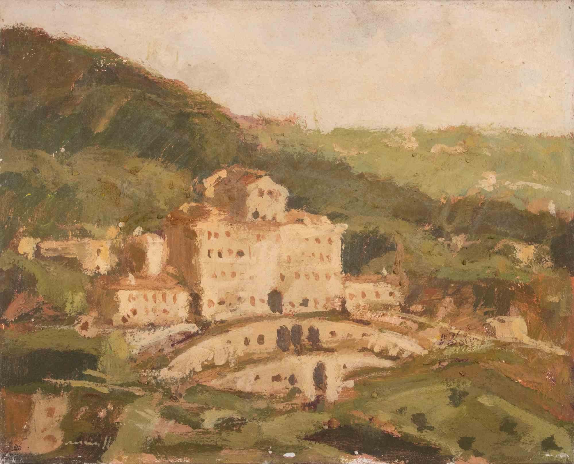 Vue de la Villa Aldobrandini - Frascati - Peinture à l'huile de Franco Marzilli - 1970 en vente 1