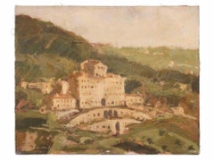 Vue de la Villa Aldobrandini - Frascati - Peinture à l'huile de Franco Marzilli - 1970