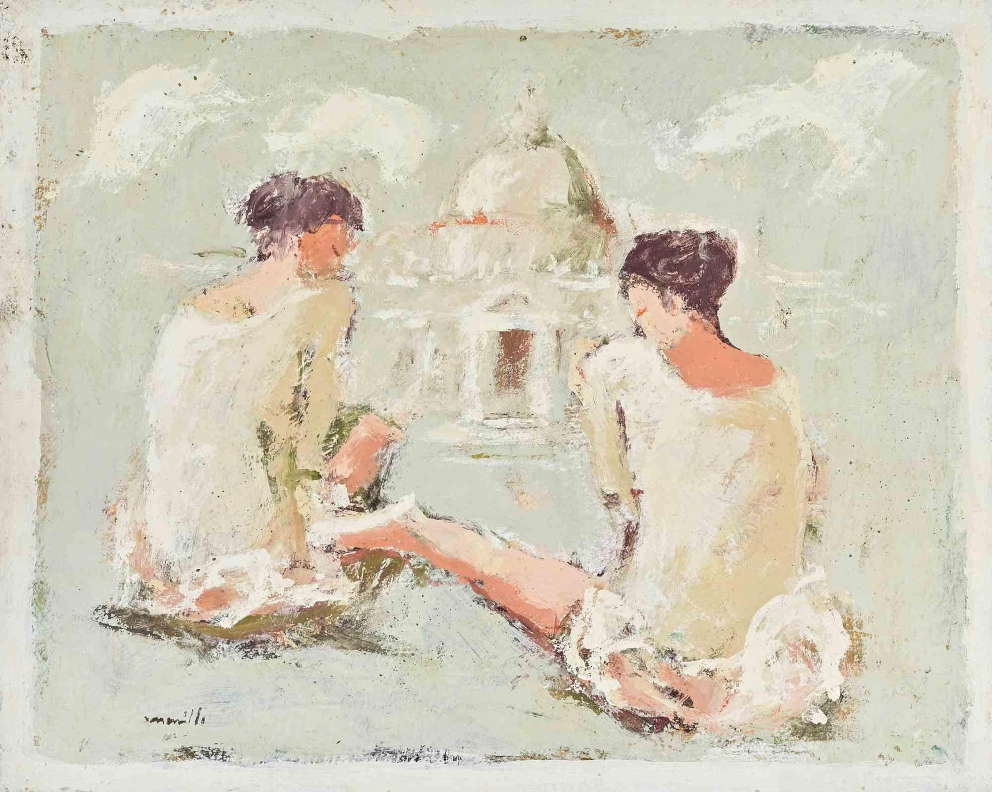 White Ballerinas - Oil Painting by Franco Marzilli - 1970s For Sale 1