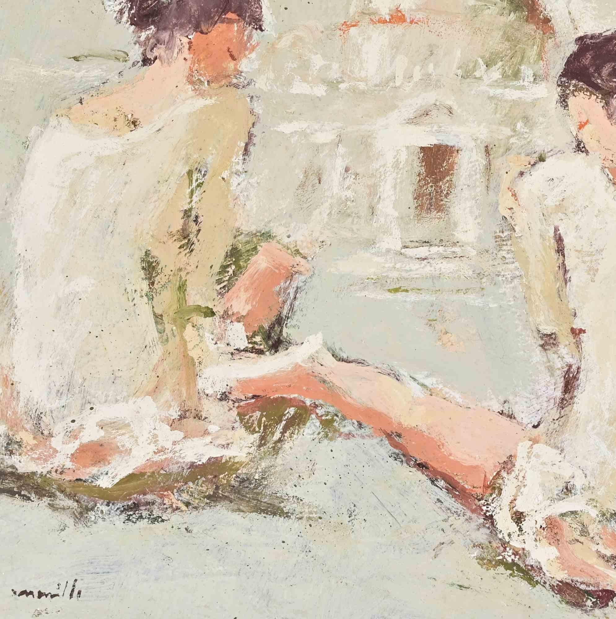 White Ballerinas - Oil Painting by Franco Marzilli - 1970s For Sale 2