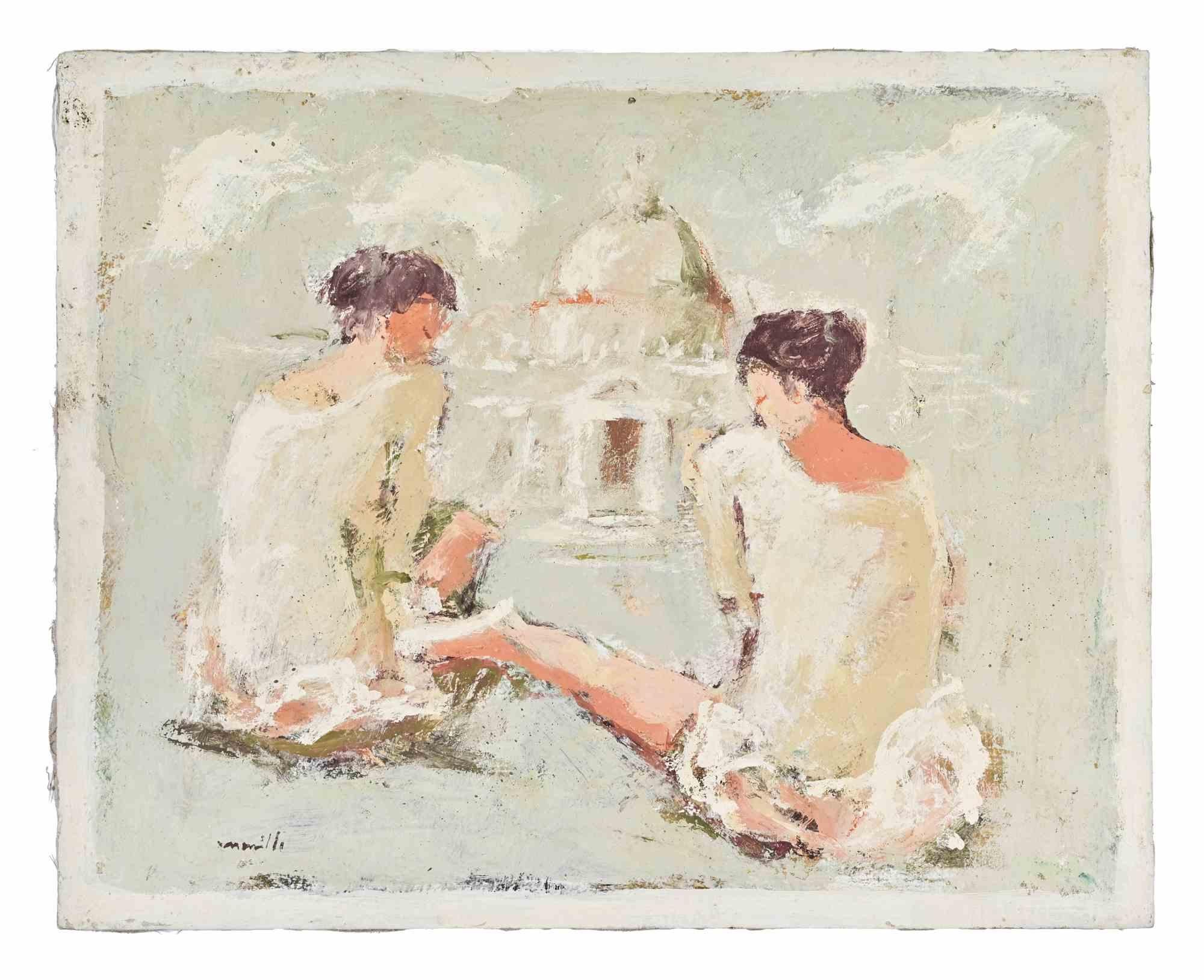 Oil on canvas realized by Franco Marzilli (1934-2010) in 1970s.

Hand signed lower left.

Very good condition.

Franco Marzilli was born in Rome in 1934. He received his first artistic training by attending the Preparatory School for Ornamental Arts