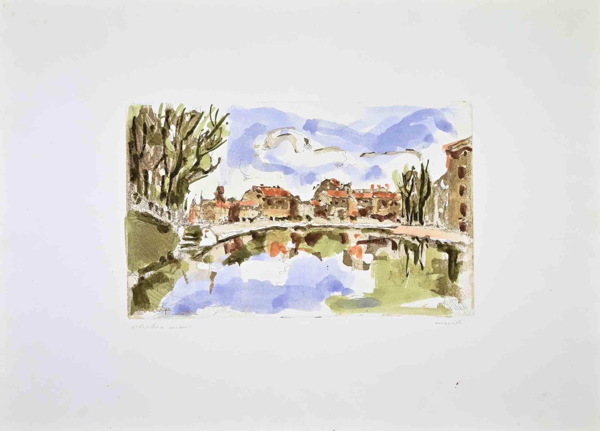 Erching hand colored on paper.

Hand signed in pencil.

Artist Proof.

Very good condition.