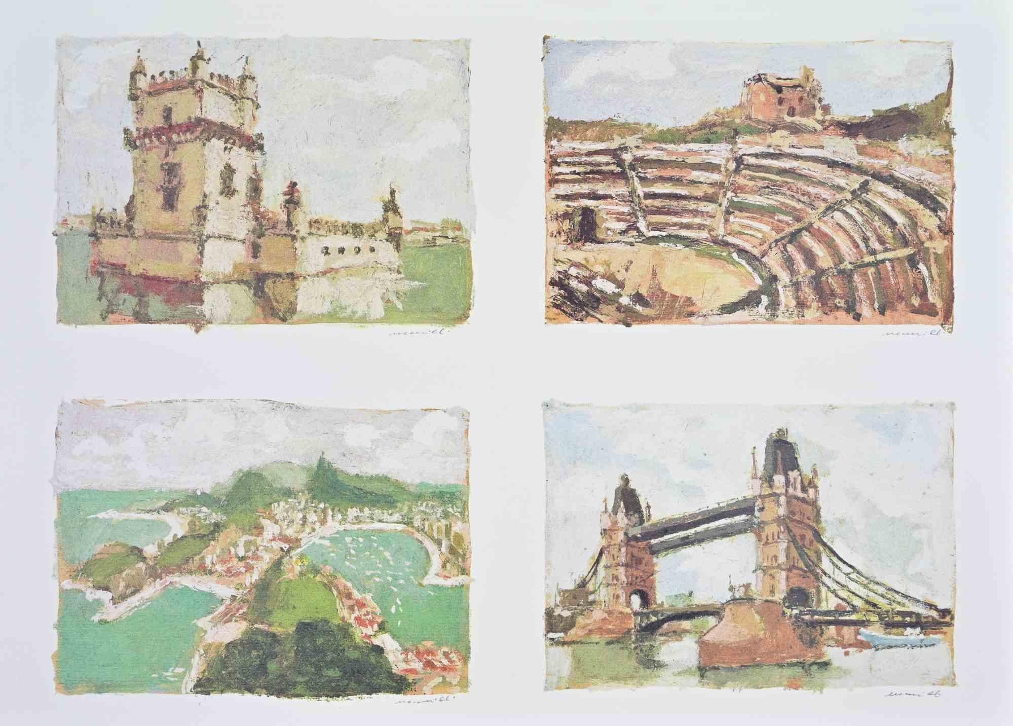 Lithograph on wove paper, realized in 1980s.

Hand signed under each image.

Excellent condition.


In Vedute italiane, Franco Marzilli pays homage to the timeless charm of Italy’s urban and architectural heritage through a harmonious sequence of