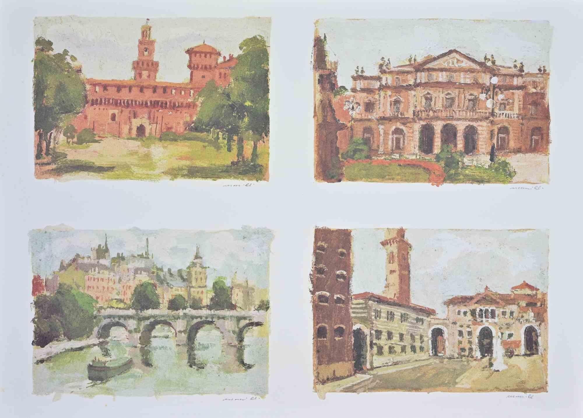 Lithograph on wove paper, realized in 1980s.

Hand signed under each image.

Excellent condition.


In Vedute italiane, Franco Marzilli pays homage to the timeless charm of Italy’s urban and architectural heritage through a harmonious sequence of