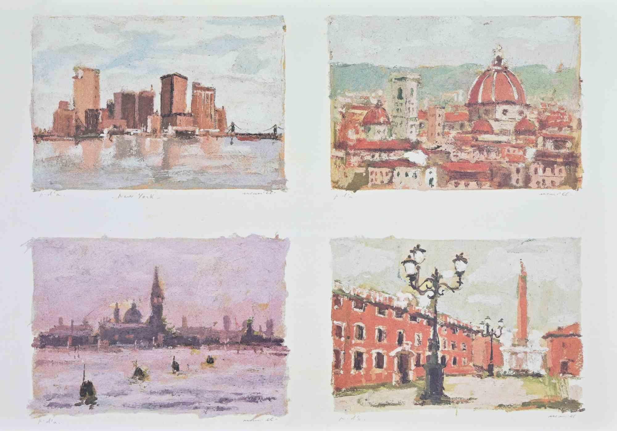 Italian Landscapes - Lithograph by Franco Marzilli - 1980s