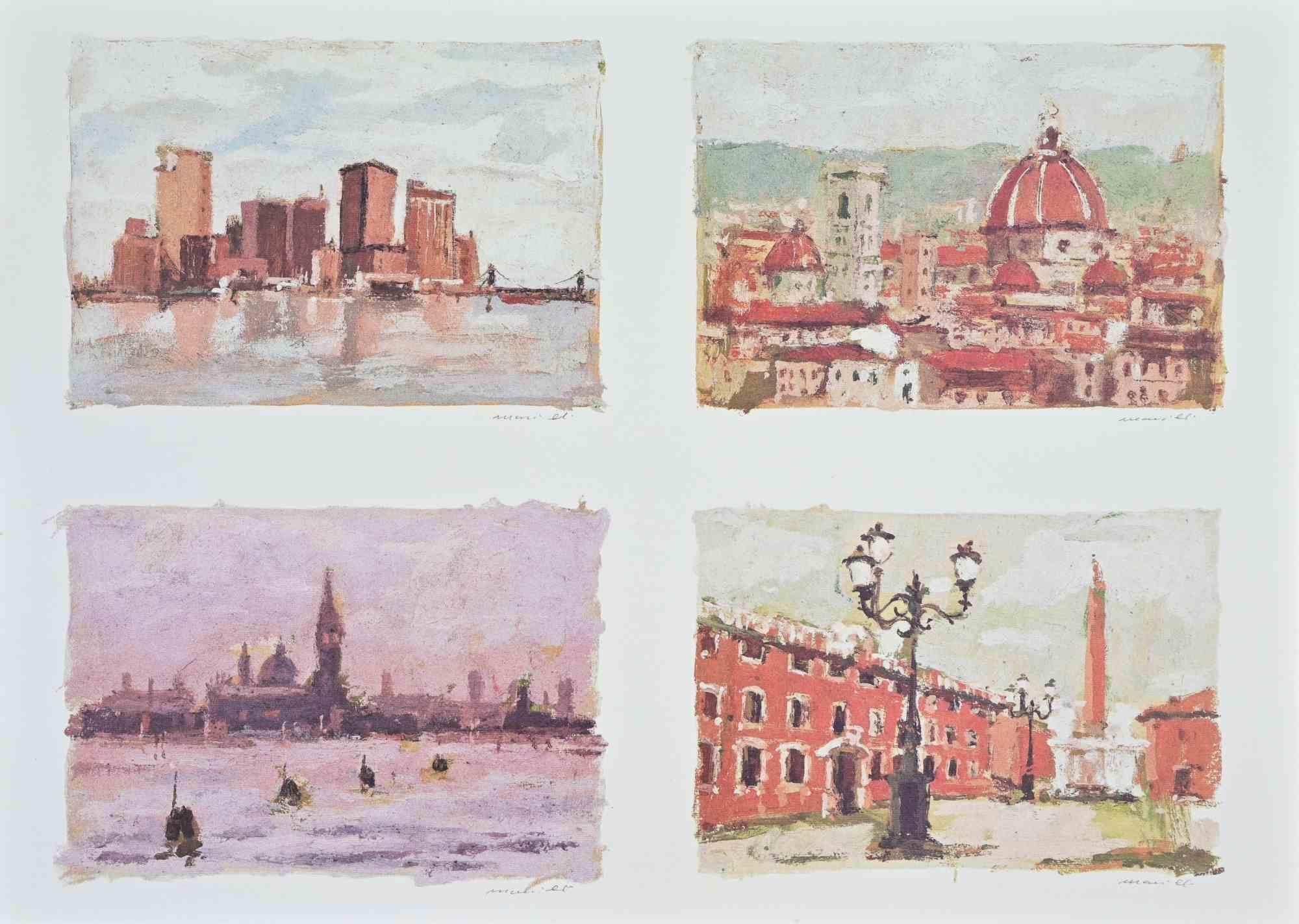 Italian Landscapes - Lithograph by Franco Marzilli - 1980s