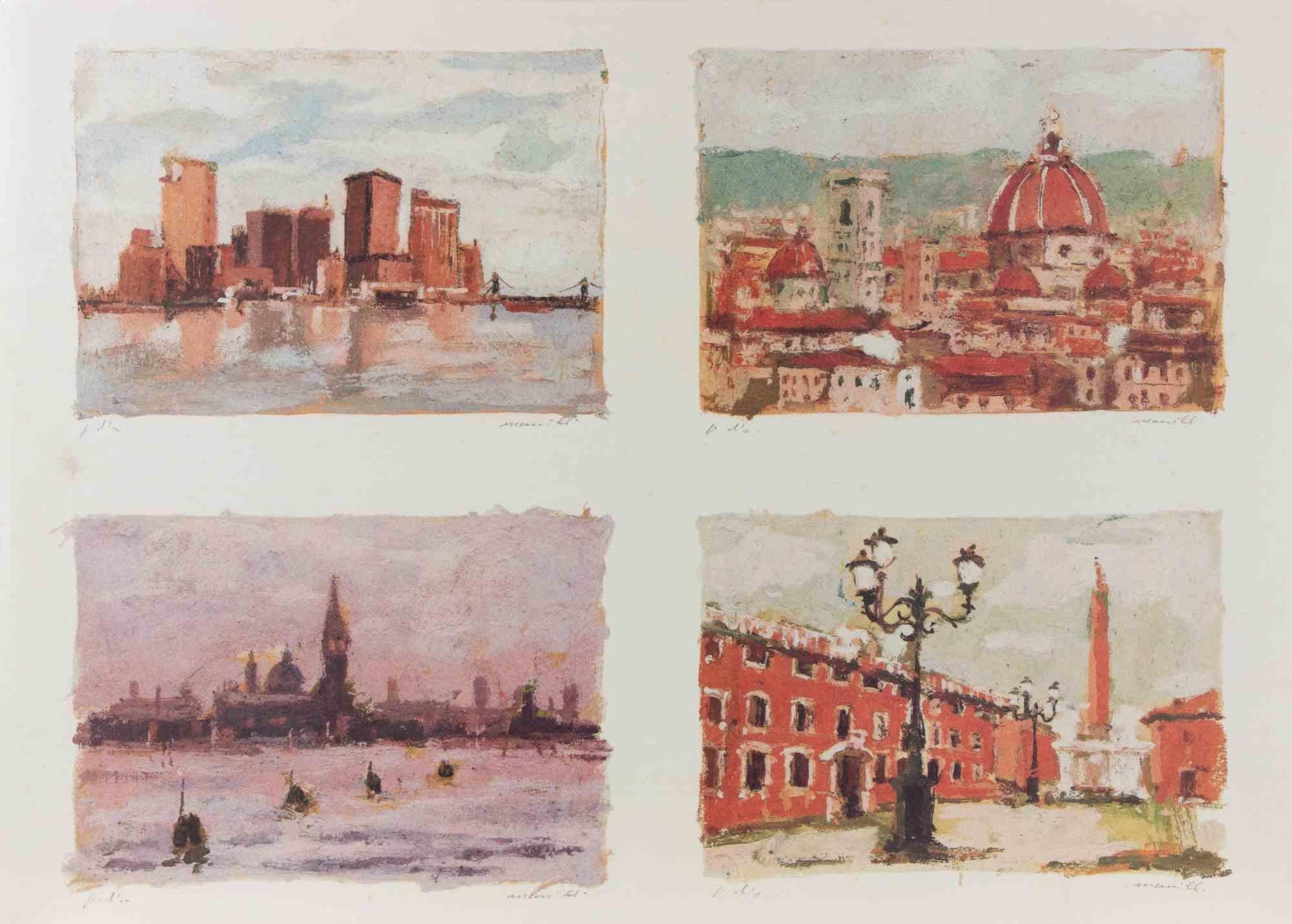 Lithograph on wove paper, realized in 1980s.

Hand signed under each image.

Excellent condition.


In Vedute italiane, Franco Marzilli pays homage to the timeless charm of Italy’s urban and architectural heritage through a harmonious sequence of