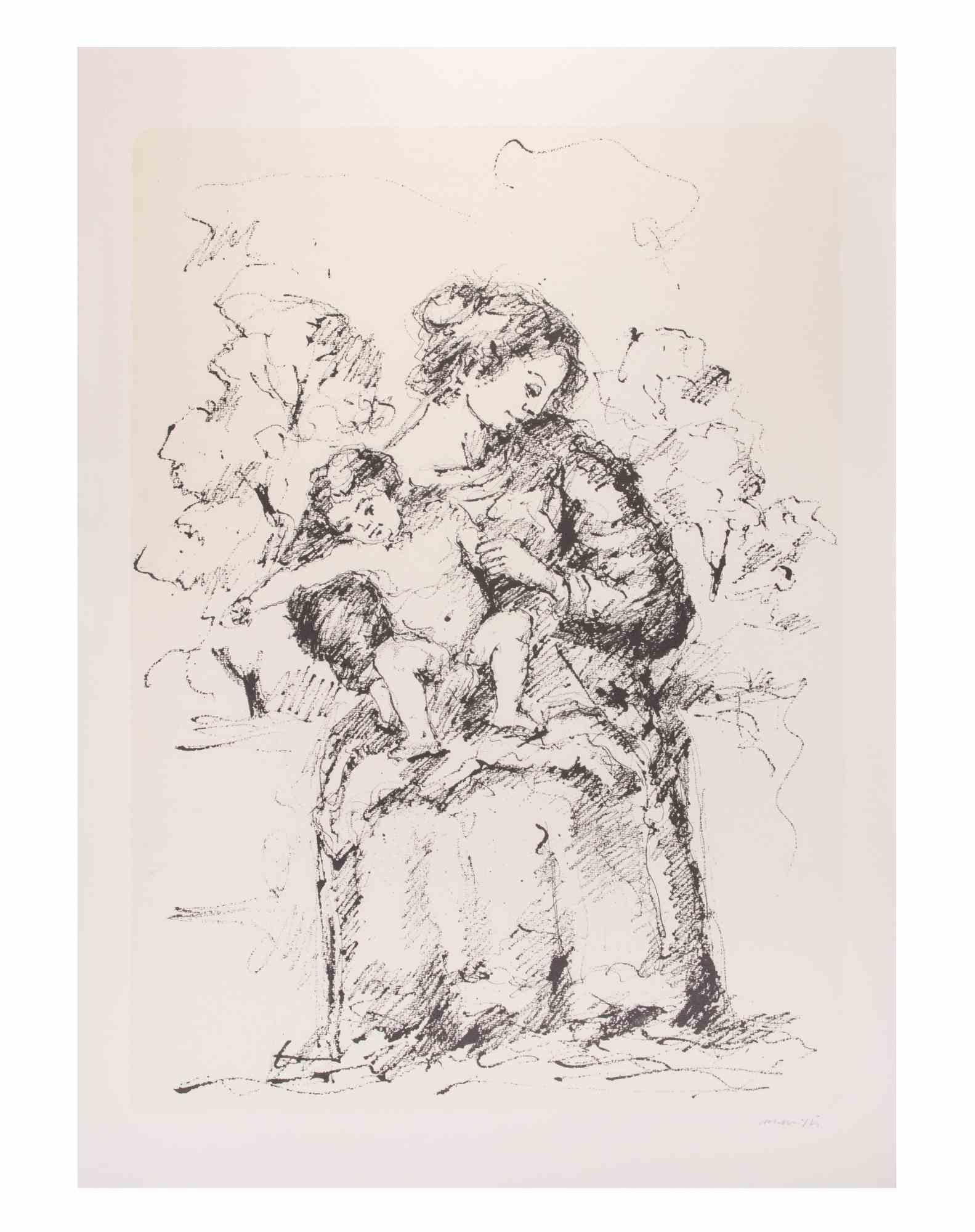 Mother and Child - Lithograph by Franco Marzilli - 1980s im Angebot 1