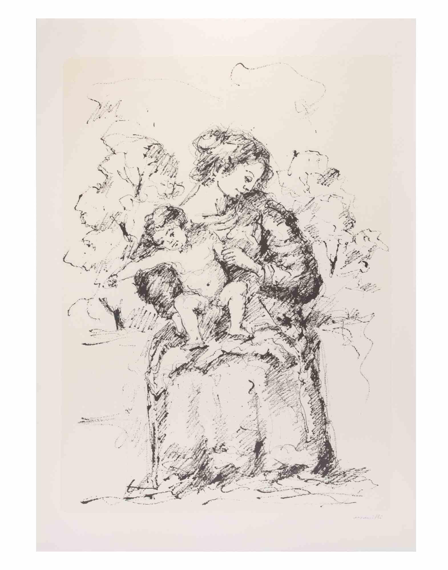 Mother and Child - Lithograph by Franco Marzilli - 1980s im Angebot 1