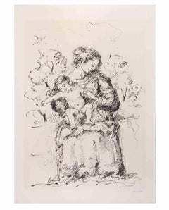 Mutter und Kind - Lithographie von Franco Marzilli - 1980er Jahre